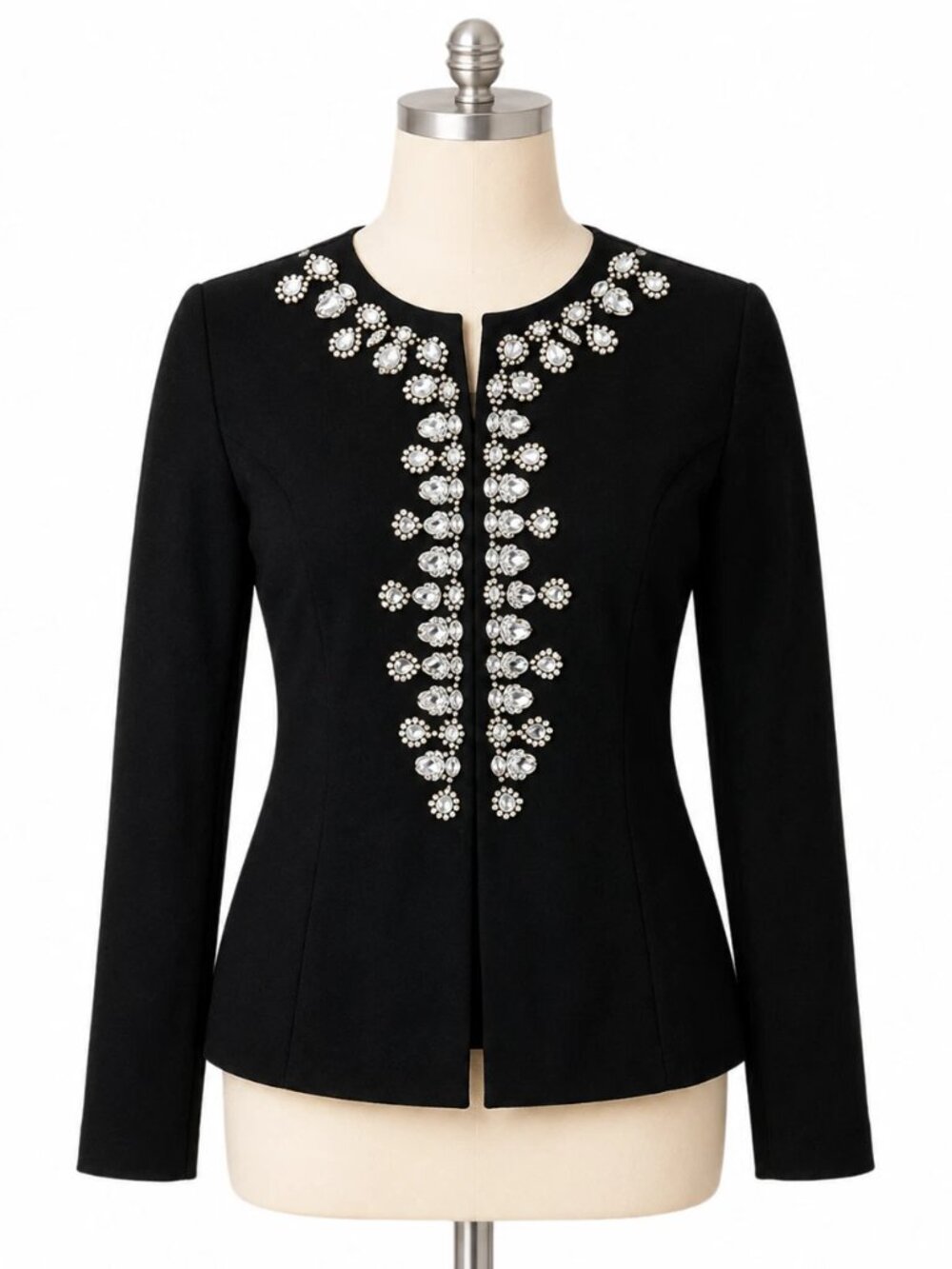 VTG American Glamour Badley Mischka Medium Black Cardigan Rhinestone Embellished